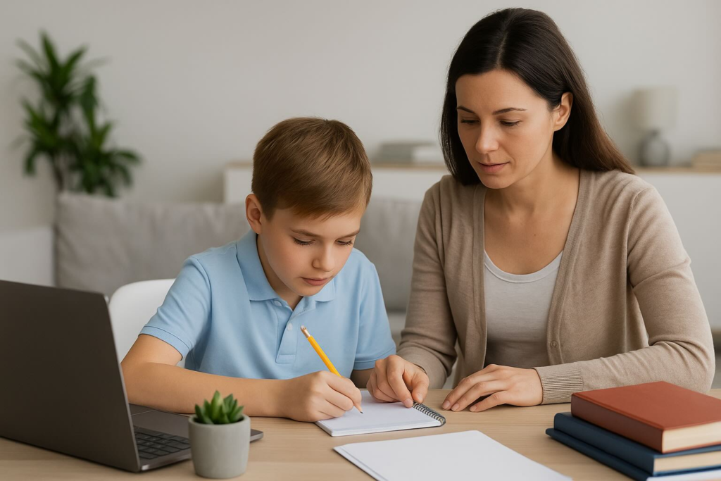 Homeschooling parent with child